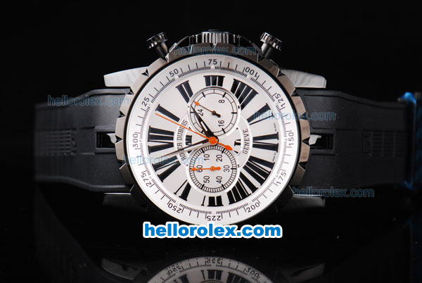 Roger Dubuis Excalibur Chronograph Quartz Movement PVD Case with White Dial-Black Marker and Black Rubber Strap - Click Image to Close